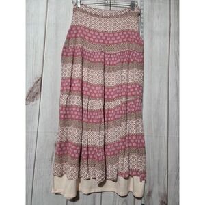 Audrey Parks Skirt Womens Small Pink Brown Boho Pleated Midi Lined Francesca's‎